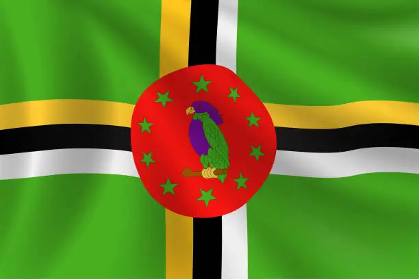 Vector illustration of Flag of Dominica. Dominican Flag. Vector Flag Background. Stock Illustration