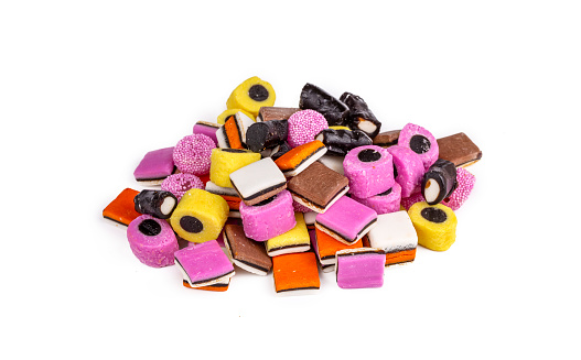 Liquorice allsorts fondant and licorice sweets or candy studio isolated