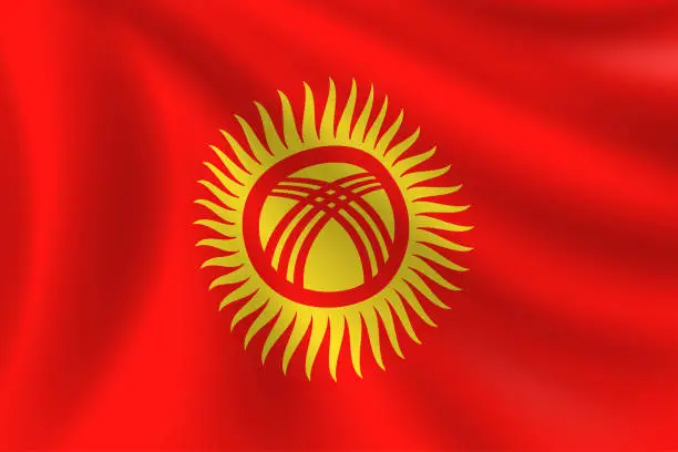 Vector illustration of Flag of Kyrgyzstan. Kyrgyz Flag. Vector Flag Background. Stock Illustration