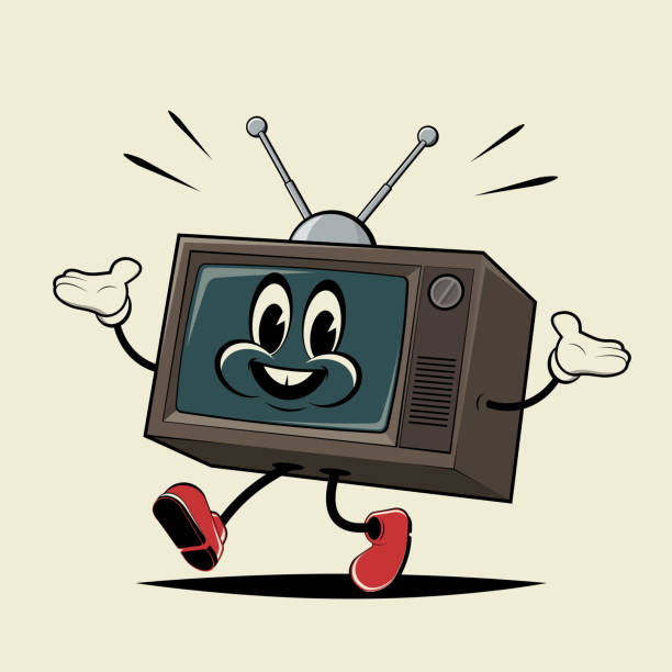 retro cartoon illustration of a walking tv vector art illustration