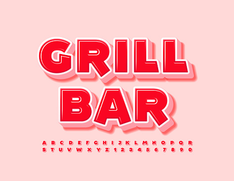 Grill Lettering Colors Vector Creative Emblem Grill Bar Modern Alphabet Letters And Numbers ...