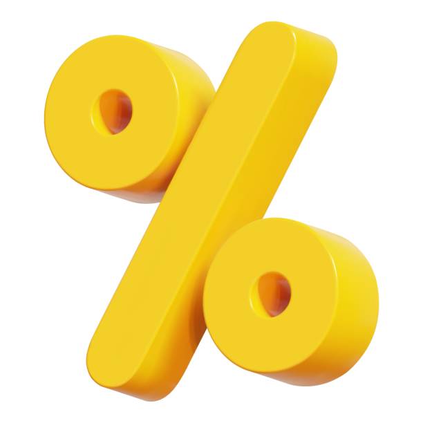 istock Yellow 3d sign percent discount on isolated background. Voucher gift. Vector illustration. 1565773504