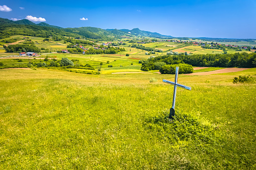 Countryside farmland green scenery in Croatia, Kalnik mountain region of Prigorje