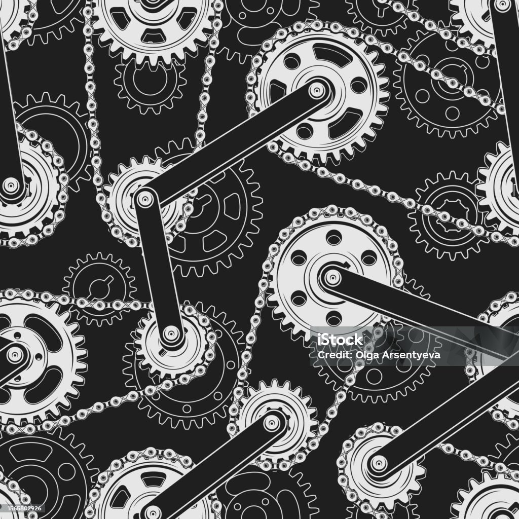 Gears Vector Pattern Pattern With Gears Seamless Monochrome Pattern With Gears Bike Chains ...
