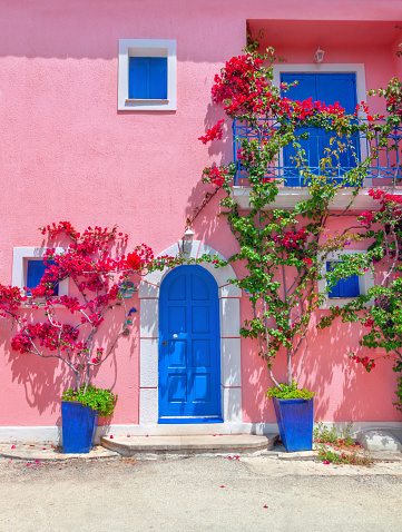 Old wooden door in Assos village in Kefalonia, Greece