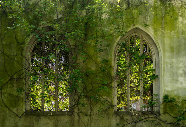 istock Creeping plants over the empty windows of St Dunstan church 1565868149