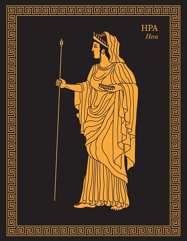 Vector illustration of Hera, Greek goddess of marriage, women, marital harmony, and the protector of women during childbirth