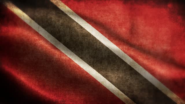 Closeup of grunge Trinidad and Tobago waving flag loopable stock video