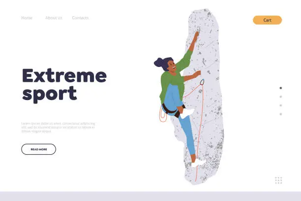 Vector illustration of Extreme sport landing page design template offering safety mountaineering adventure activity