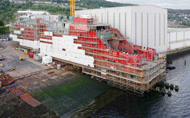 New ferry in construction in ship yard at Port Glasgow