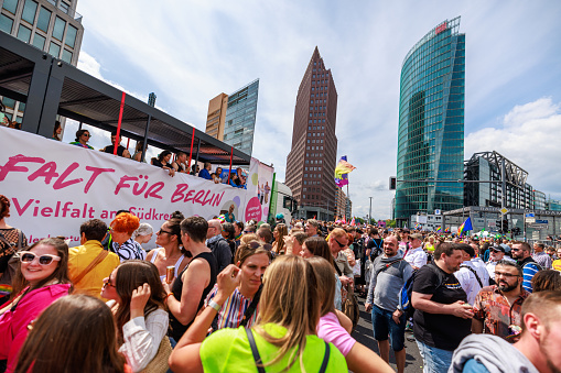 London, England - July 02: A general view of the crowds at Pride in London 2022. The 50th Anniversary is on July 02, 2022, in London, England.