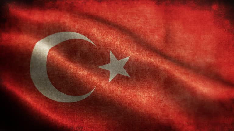 Closeup of grunge Turkey waving flag loopable stock video