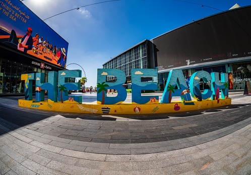 Miami, Florida - May 12, 2022: View of painted walls by artists at Wynwood, Miami. The Wynwood Walls is the outdoor museum that has brought the world's greatest artists working in the graffiti and street art genre to Miami.