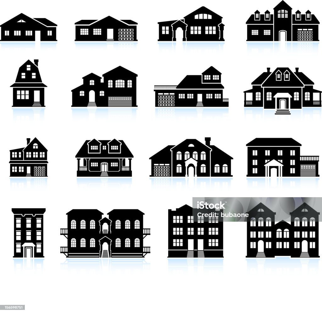 House and condo Building Innovation black & white icon set Mansion stock vector