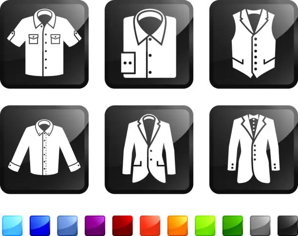 Vector illustration of Menswear Jacket and Shirt royalty free vector icon set stickers