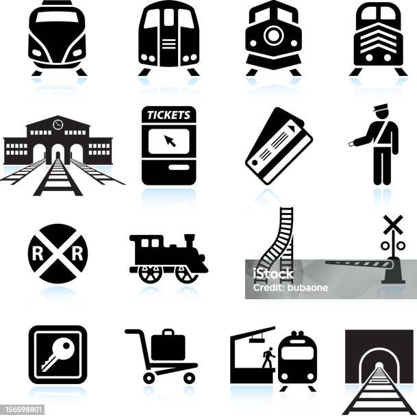 Stazione Ferroviaria E Servizio Bianco E Nero Icona Set - Immagini vettoriali stock e altre immagini di Icona