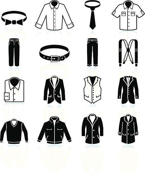 man Clothing and Menswear black & white vector icon set Male Clothing and Menswear black & white icon set mens fashion stock illustrations