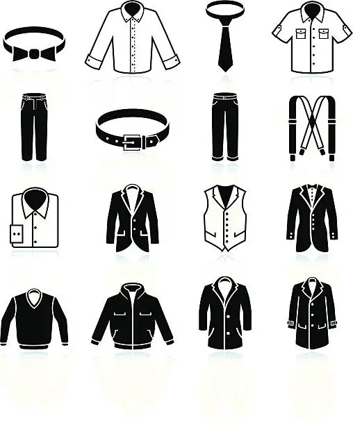 Vector illustration of man Clothing and Menswear black & white vector icon set