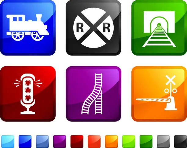 Vector illustration of Railroad Crossing Warning royalty free vector icon set stickers