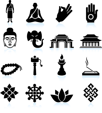 Buddhism black & white icon set