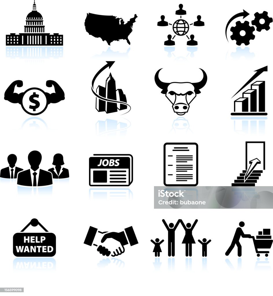 A retoma económica na América preto & branco, vector Conjunto de ícones - Vetor de Lobby político royalty-free