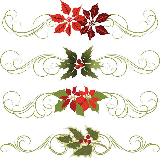 ilustrações, clipart, desenhos animados e ícones de enfeites natal - christmas holly frame ivy