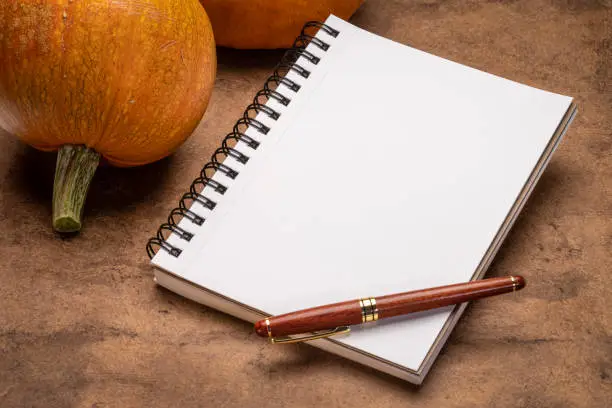 blank spiral notebook with pumpkins, fall holiday, Halloween or Thanksgiving theme
