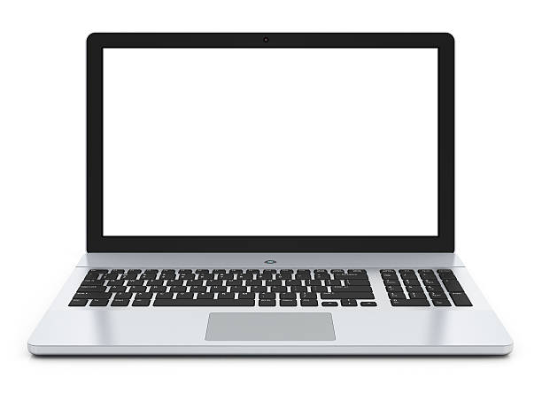 istock Metal laptop with blank screen isolated on white background 156607334