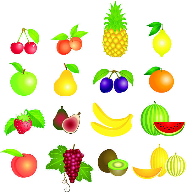 zestaw ikon owoców - fig apple portion fruit stock illustrations