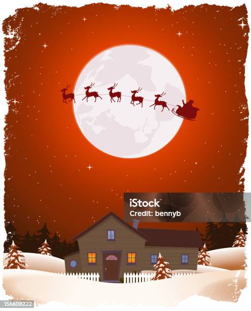 Ilustración de Paisaje De Navidad Rojo Y Volando Santa y más Vectores Libres de Derechos de Abeto - Abeto, Aire libre, Boscaje