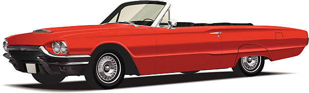 ilustraciones, imágenes clip art, dibujos animados e iconos de stock de detallado vector rojo clásica convertible - coche de coleccionista