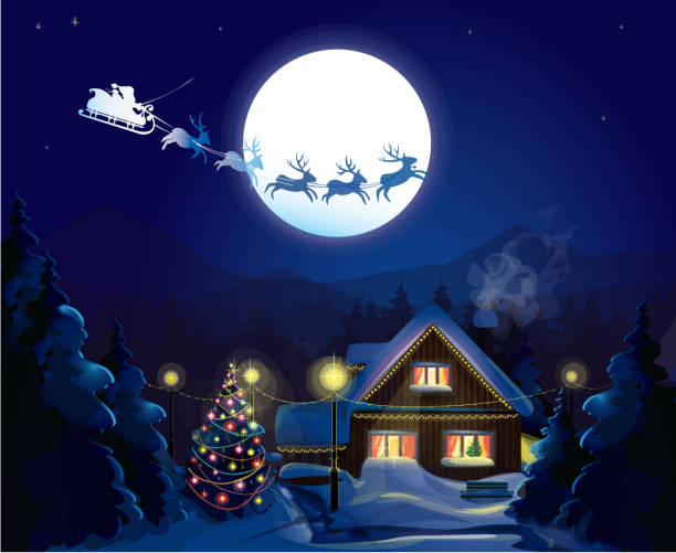 istock Vector of winter scene, Santa Claus Sleigh. 156609455