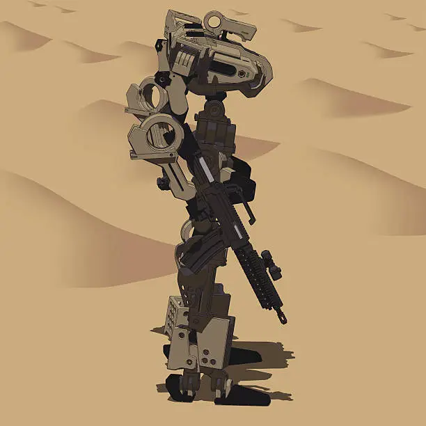 Vector illustration of Armored Loader for army(with assault rifle)[right view]