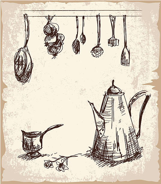 Hand drawn Kitchen Tools Set vector art illustration