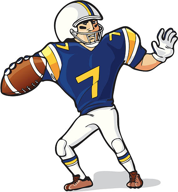 illustrazioni stock, clip art, cartoni animati e icone di tendenza di quarterback giocatore di football americano - offensive line