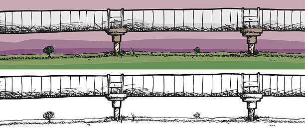 High Pressure Pipeline Long high pressure oil pipeline across a rural landscape. Download includes high resolution JPG with layered EPS. natural gas pipeline clip art stock illustrations