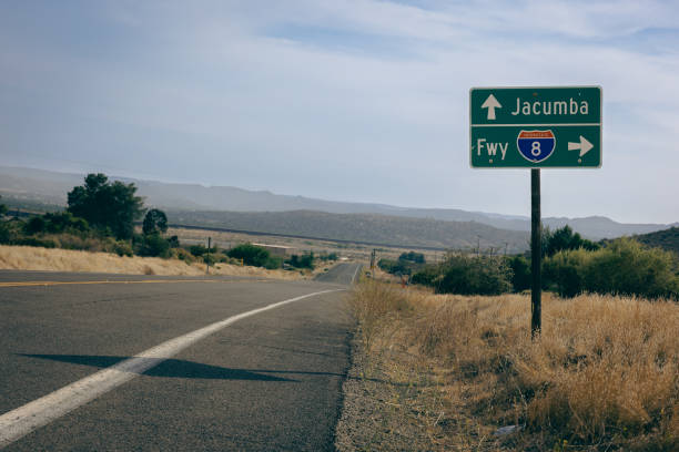 istock Jacumba and Freeway 8 sign on empty Californian desert road 1566133868