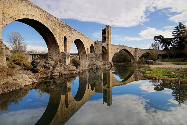 Puente de la Rabia - “Bridge of Rabies” - spanning the Arga river is one of the landmarks of the Camino de Santiago pilgrimage route (Zubiri, Spain).