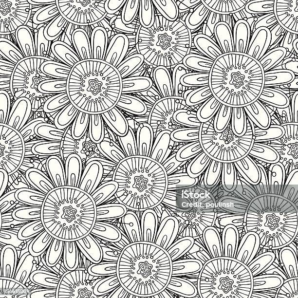 Piękne Kwiaty Bez Szwu Wzór - Stockowe grafiki wektorowe i więcej obrazów Bez ludzi - Bez ludzi, Clip Art, Czarno biały