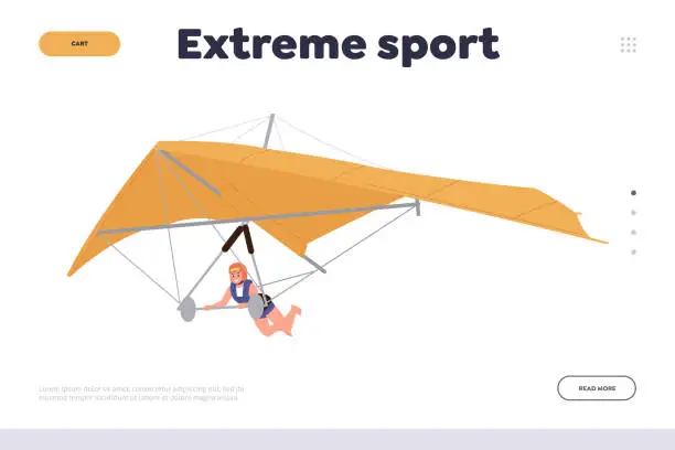Vector illustration of Extreme sport landing page design template offering skydiving descending outdoor recreation