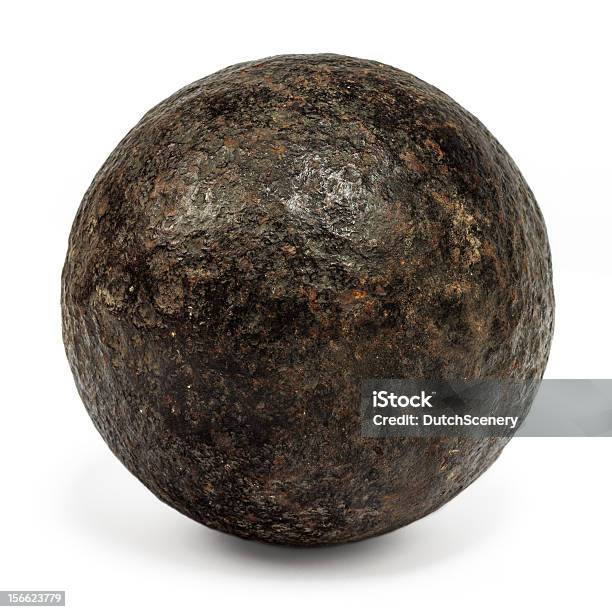 Genuine 18th Century Cannonball Isolated On White Stock Photo - Download Image Now - Cannon - Artillery, Sphere, Rusty