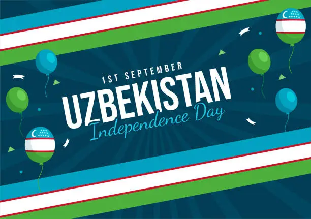 Vector illustration of Happy Uzbekistan Independence Day Vector Illustration on 1st of September with Uzbek Flag Background in National Holiday Hand Drawn Templates