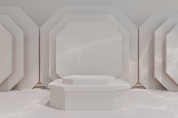 istock 3d background products display podium scene with geometric platform. background vector 3d render with podium. stand to show cosmetic product. Stage showcase on pedestal display beige studio 1566250439