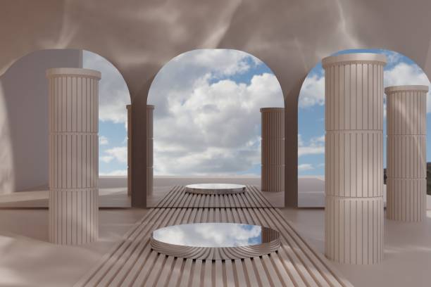 istock 3d background products display podium scene with geometric platform. background vector 3d render with podium. stand to show cosmetic product. Stage showcase on pedestal display beige studio 1566252014