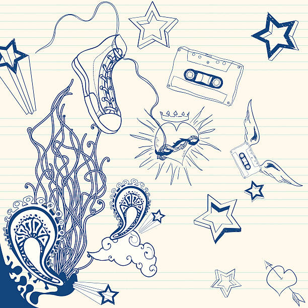 Funky doodles Funky doodles sketchy background. teenager doodle stock illustrations