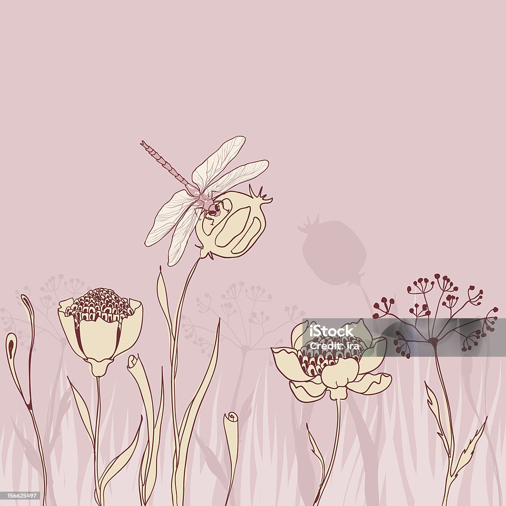 Dzikie kwiaty i dragonfly - Grafika wektorowa royalty-free (Ważka różnoskrzydła)