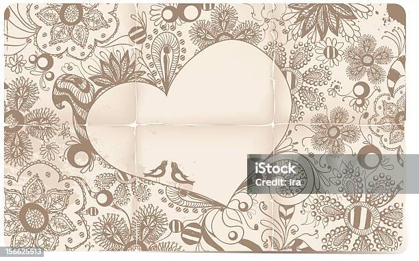 Cuore Fiori Uccelli Scarabocchio - Immagini vettoriali stock e altre immagini di Amore - Amore, Beige, Cartolina di San Valentino