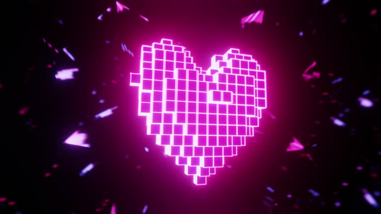 Cube Heart with neon wireframe