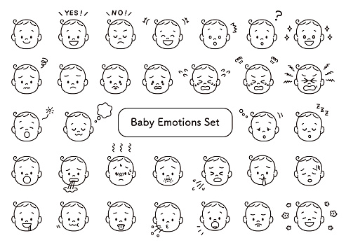 Set of Monochrome Various Baby Emotions