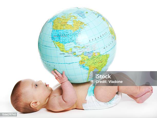 Baby And Earth Globe Stock Photo - Download Image Now - Baby - Human Age, Globe - Navigational Equipment, Planet Earth